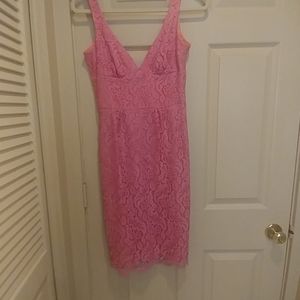 Elegant Pink Lace Midi Dress